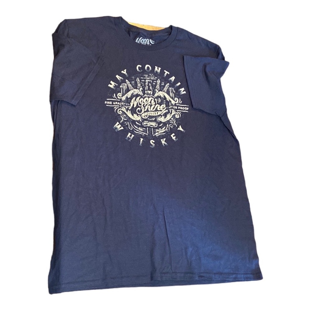 Moonshine Spirit “Fine Grade 120 Proof” Graphic Tee – Blue/White – Men’s Size L